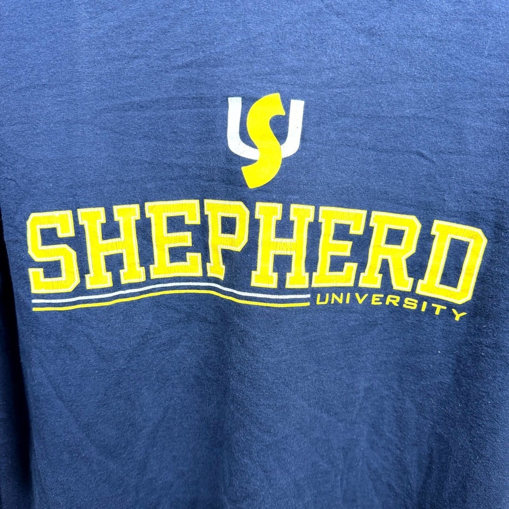 Jansport Shirt Mens Large Blue Cotton Long Sleeve Shepherd University Graphic